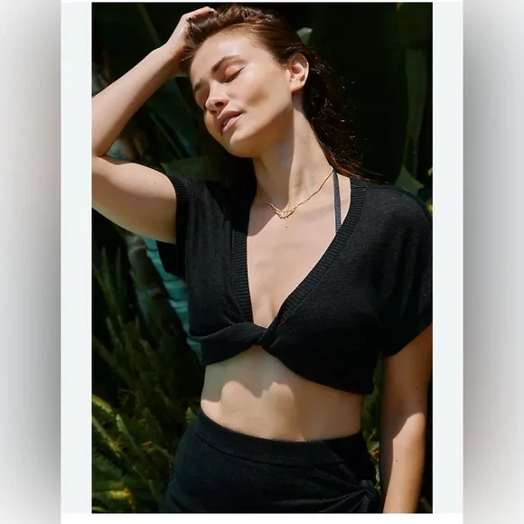 L*Space Riley Top - Black Knotted V-Neck Crop Top XL NWT - Picture 2 of 4